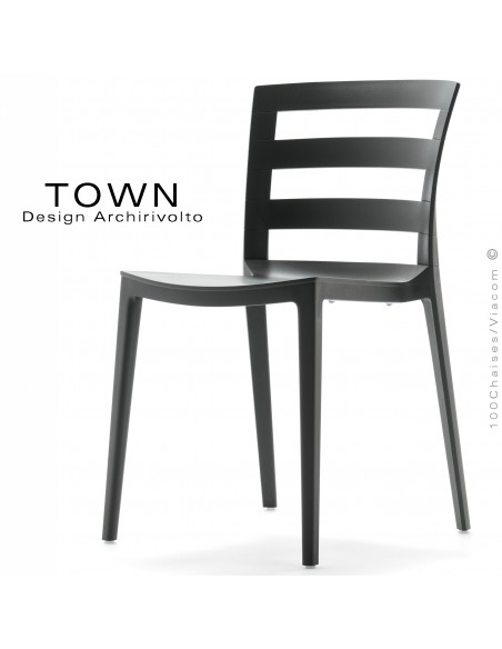 Chaise design TOWN, pour extérieur terrasse et jardin, structure plastique couleur anthracite - Lot de 4 pièces.