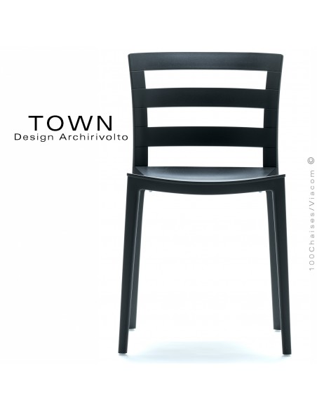 Chaise design TOWN, pour extérieur terrasse et jardin, structure plastique couleur anthracite - Lot de 4 pièces.