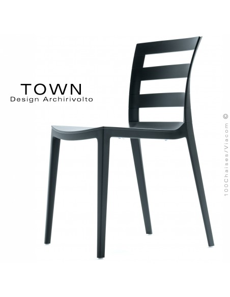 Chaise design TOWN, pour extérieur terrasse et jardin, structure plastique couleur anthracite - Lot de 4 pièces.