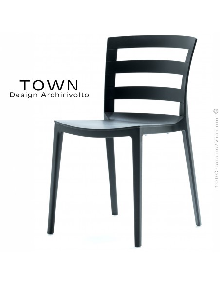 Chaise design TOWN, pour extérieur terrasse et jardin, structure plastique couleur anthracite - Lot de 4 pièces.