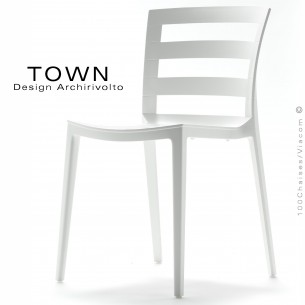 Chaise design TOWN, pour extérieur terrasse et jardin, structure plastique couleur blanche - Lot de 4 pièces.