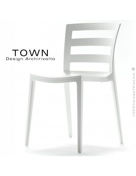 Chaise design TOWN, pour extérieur terrasse et jardin, structure plastique couleur blanche - Lot de 4 pièces.