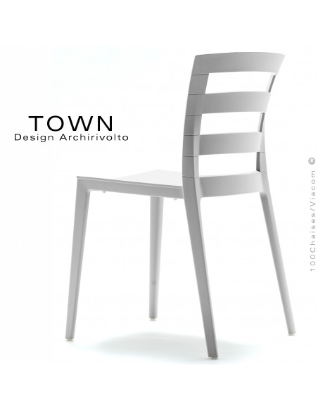 Chaise design TOWN, pour extérieur terrasse et jardin, structure plastique couleur blanche - Lot de 4 pièces.