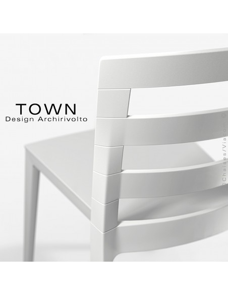 Chaise design TOWN, pour extérieur terrasse et jardin, structure plastique couleur blanche - Lot de 4 pièces.