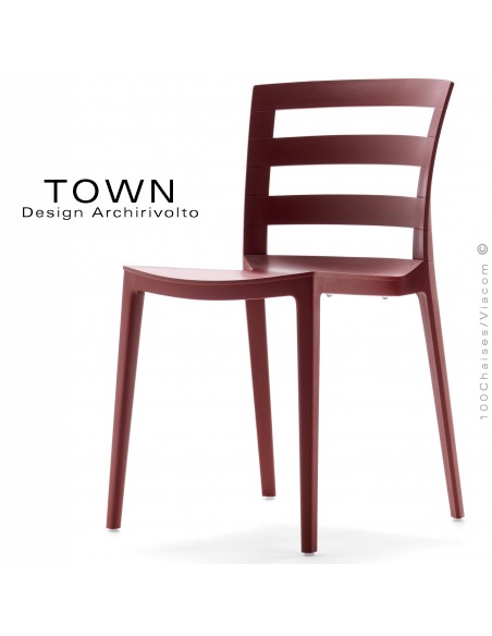 Chaise design TOWN, pour extérieur terrasse et jardin, structure plastique couleur Bordeaux - Lot de 4 pièces.