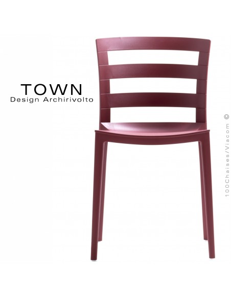 Chaise design TOWN, pour extérieur terrasse et jardin, structure plastique couleur Bordeaux - Lot de 4 pièces.