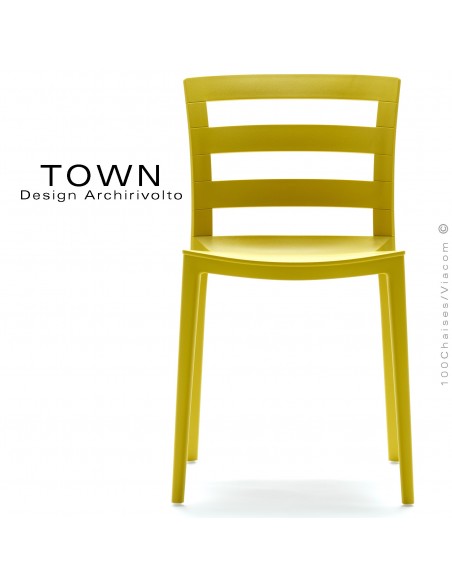 Chaise design TOWN, pour extérieur terrasse et jardin, structure plastique couleur jaune - Lot de 4 pièces.