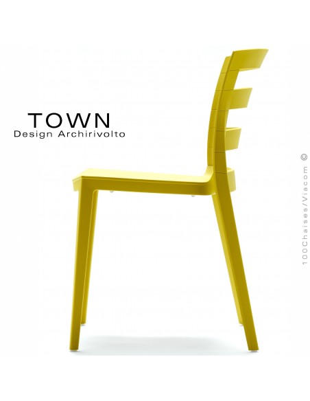 Chaise design TOWN, pour extérieur terrasse et jardin, structure plastique couleur jaune - Lot de 4 pièces.