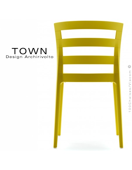 Chaise design TOWN, pour extérieur terrasse et jardin, structure plastique couleur jaune - Lot de 4 pièces.