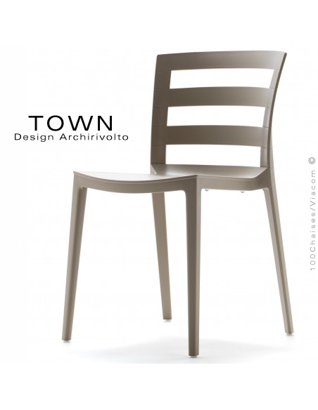 Chaise design TOWN, pour extérieur terrasse et jardin, structure plastique couleur gris Tourterelle - Lot de 4 pièces.
