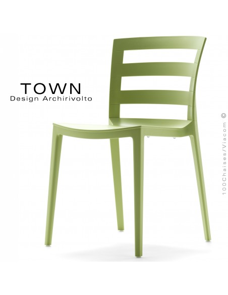 Chaise design TOWN, pour extérieur terrasse et jardin, structure plastique couleur vert pâle - Lot de 4 pièces.