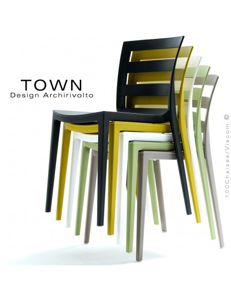 Chaise design TOWN, empilable, pour extérieur terrasse et jardin, structure plastique couleur.