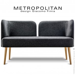 Banquette design METROPOLITAN, piétement hêtre naturel, habillage 100% laine, couleur noir.