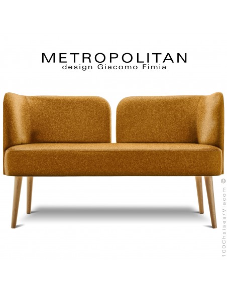 Banquette design METROPOLITAN, piétement hêtre naturel, habillage 100% laine, couleur orange.