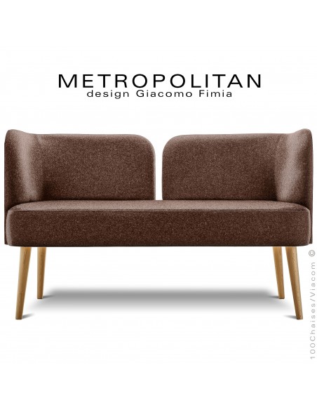 Banquette design METROPOLITAN, piétement hêtre naturel, habillage 100% laine, couleur taupe.