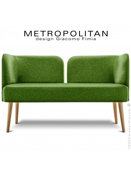 Banquette design METROPOLITAN, piétement hêtre naturel, habillage 100% laine, couleur vert.