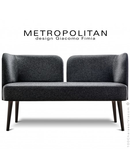 Banquette design METROPOLITAN, piétement hêtre teinté noir, habillage 100% laine, couleur noir.