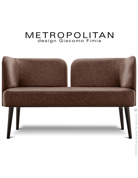 Banquette design METROPOLITAN, piétement hêtre teinté noir, habillage 100% laine, couleur taupe.