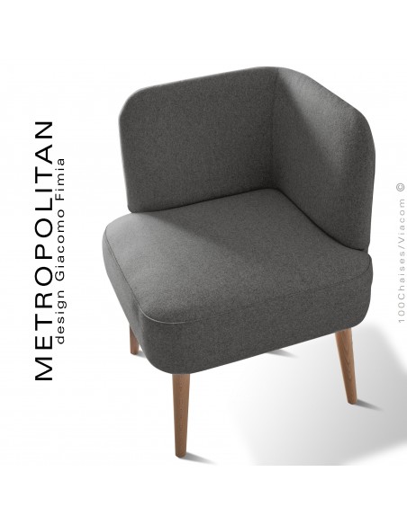 Fauteuil d'angle design METROPOLITAN, piétement hêtre naturel, habillage 100% laine, couleur gris.