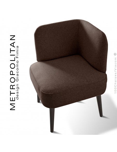 Fauteuil d'angle design METROPOLITAN, piétement hêtre teinté noir, habillage 100% laine, couleur taupe.