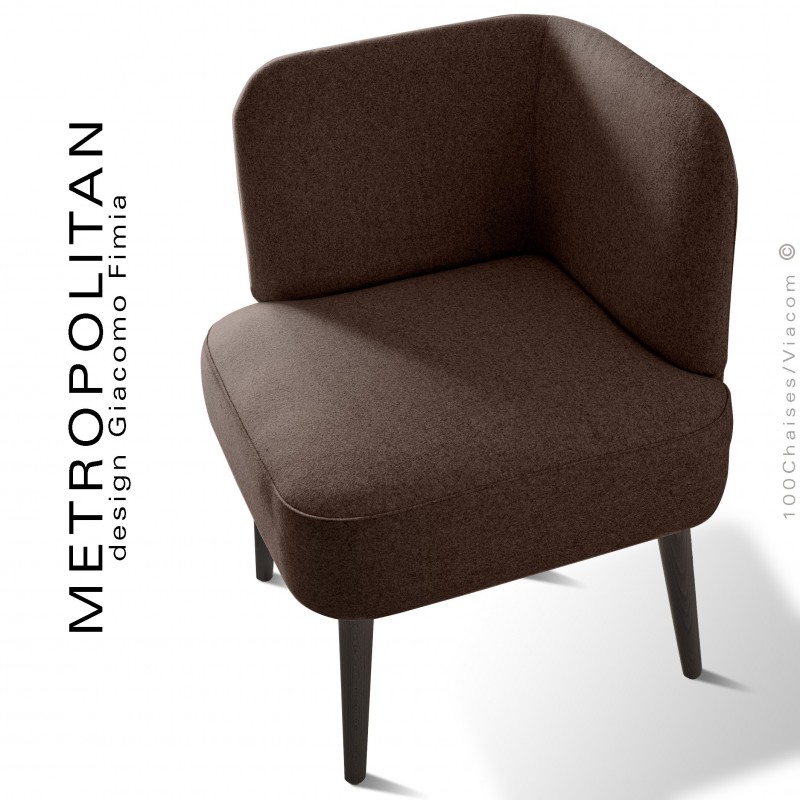 Fauteuil d'angle design METROPOLITAN, piétement hêtre teinté noir, habillage 100% laine, couleur taupe.