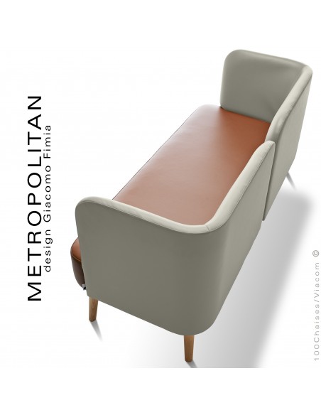 Exemple banquette design METROPOLITAN, habillage cuir synthétique pour collectivités 1 ton ou 2 tons, sur demande.