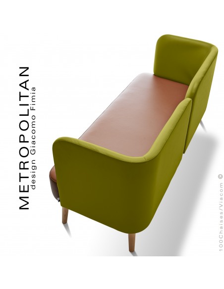 Exemple banquette design METROPOLITAN, habillage cuir synthétique pour collectivités 1 ton ou 2 tons, sur demande.