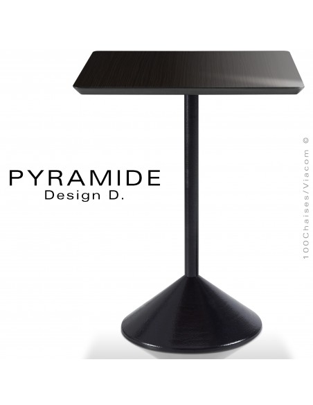 Table PYRAMIDE pour CHR., piétement fonte d'aluminium peint noir, plateau stratifié couleur noir.