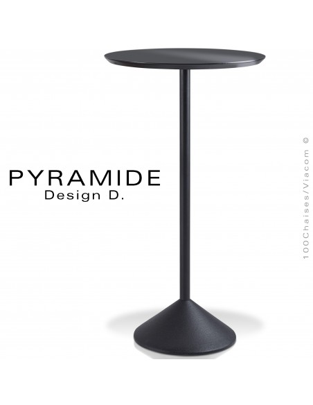 Table mange debout PYRAMIDE pour CHR., piétement fonte d'aluminium peint noir, plateau stratifié couleur gris foncé.