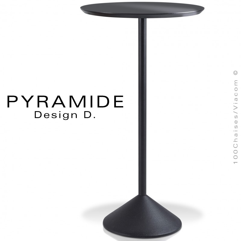 Table mange debout PYRAMIDE pour CHR., piétement fonte d'aluminium peint noir, plateau stratifié couleur gris foncé.