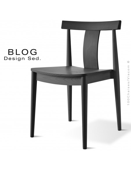Chaise bois BLOG, structure bois de hêtre vernis teinté noir.