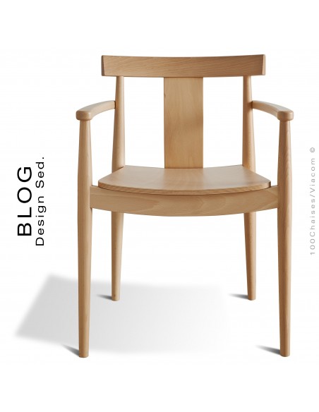 Fauteuil bois BLOG, structure bois de hêtre vernis naturel.