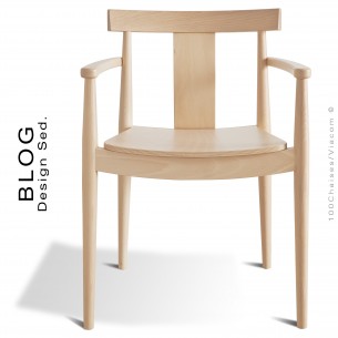 Fauteuil bois BLOG, structure bois de hêtre vernis blanchi.