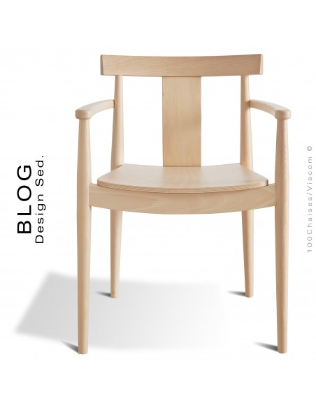 Fauteuil bois BLOG, structure bois de hêtre vernis blanchi.