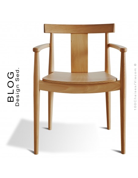 Fauteuil bois BLOG, structure bois de hêtre vernis chêne naturel.