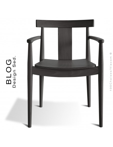 Fauteuil bois BLOG, structure bois de hêtre vernis noir.