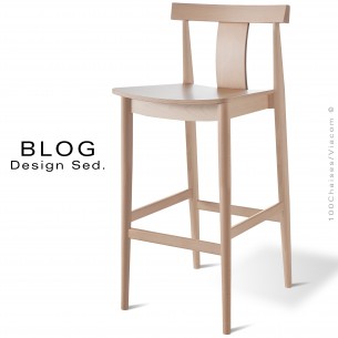 Tabouret de bar bois BLOG, structure hêtre blanchi, pour collectivités, CHR.