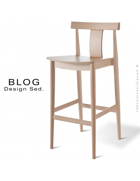 Tabouret de bar bois BLOG, structure hêtre blanchi, pour collectivités, CHR.