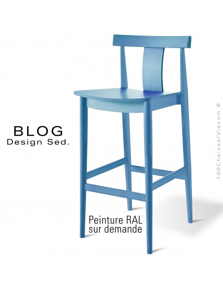 Tabouret de bar bois BLOG, structure hêtre peinture RAL au choix, pour bar lounge, collectivités, CHR.