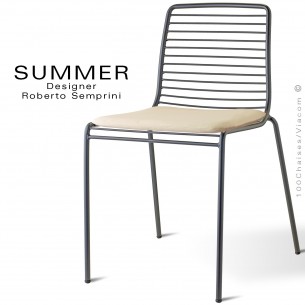 Chaise SUMMER, pour terrasse et extérieur, structure acier peint anthracite avec coussin d'assise - Lot de 2 pièces.
