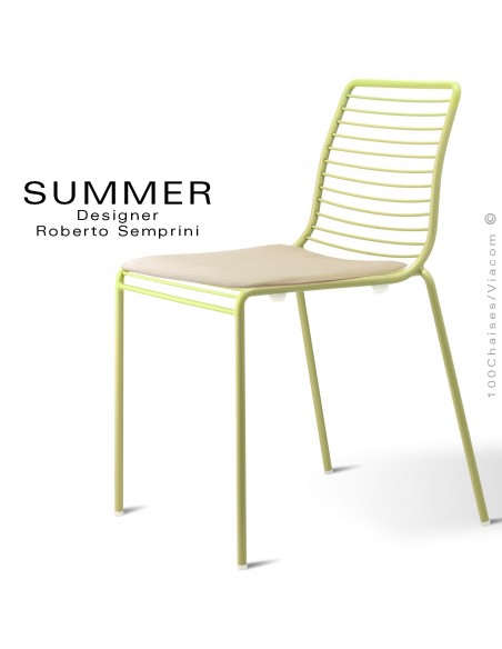 Chaise SUMMER, pour terrasse et extérieur, structure acier finition peint vert avec coussin d'assise - Lot de 2 pièces.