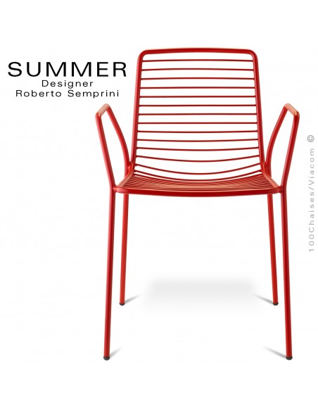 Fauteuil design SUMMER, pour terrasse et extérieur, structure acier peint couleur rouge - Lot de 2 pièces.