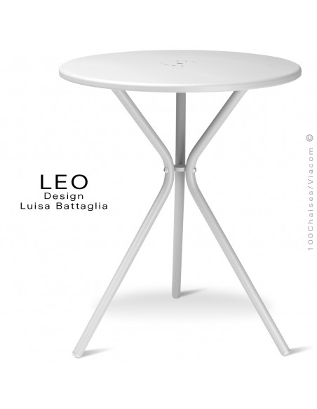 Table ronde design LEO, pour terrasse et extérieur, finition peinture blanche - Lot de 2 pièces.