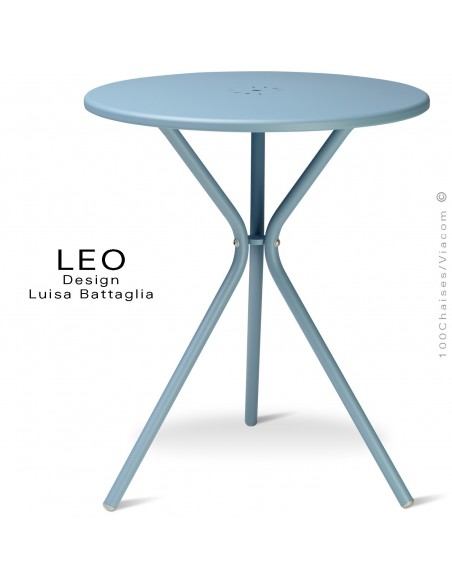 Table ronde design LEO, pour terrasse et extérieur, finition peinture bleu - Lot de 2 pièces.