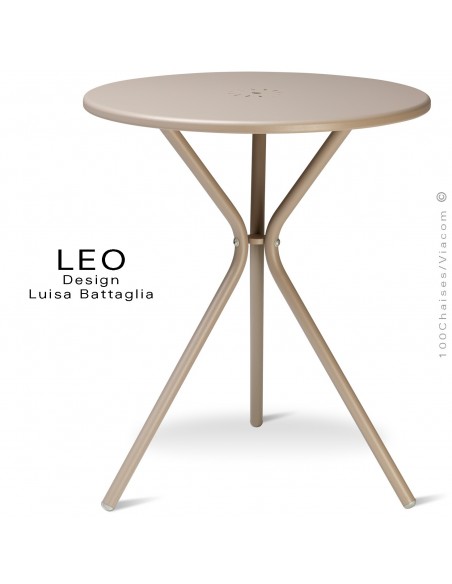 Table ronde design LEO, pour terrasse et extérieur, finition peinture gris tourterelle - Lot de 2 pièces.