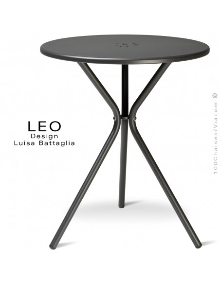 Table ronde design LEO, pour terrasse et extérieur, finition peinture noir - Lot de 2 pièces.