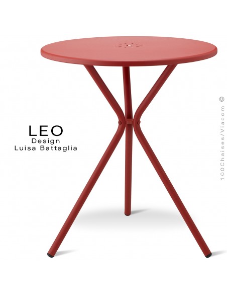Table ronde design LEO, pour terrasse et extérieur, finition peinture rouge - Lot de 2 pièces.