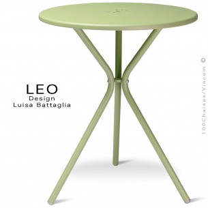 Table ronde design LEO, pour terrasse et extérieur, finition peinture vert - Lot de 2 pièces.