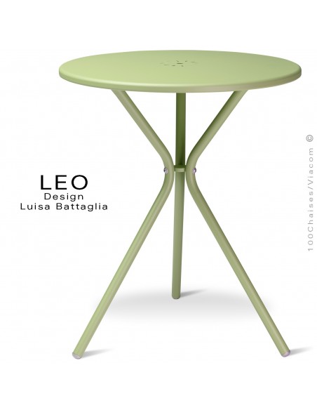 Table ronde design LEO, pour terrasse et extérieur, finition peinture vert - Lot de 2 pièces.