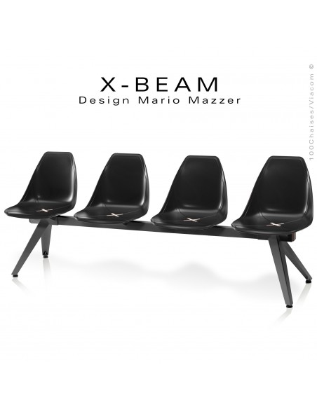 Banc design X-BEAM, structure acier peint anthracite, assise coque plastique couleur anthracite avec incrustation bois.